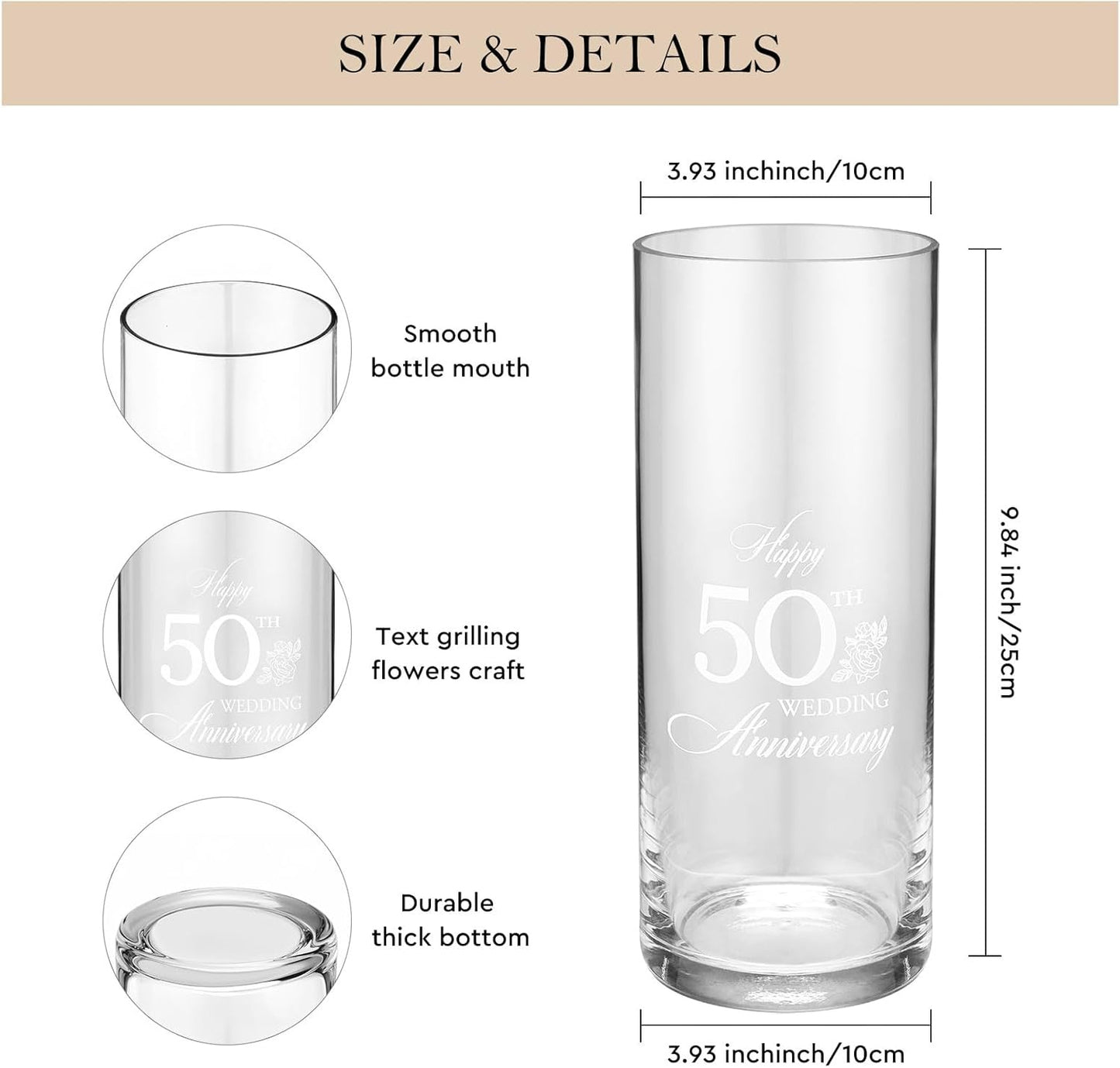 AW BRIDAL 50th Anniversary Wedding Gifts for Couples, 50th Anniversary Decorations for Parents Mom Dad, 50Year Golden Wedding Vase Centerpiece, Friend Sister Birthday Gifts, Flower Vase Home Decor