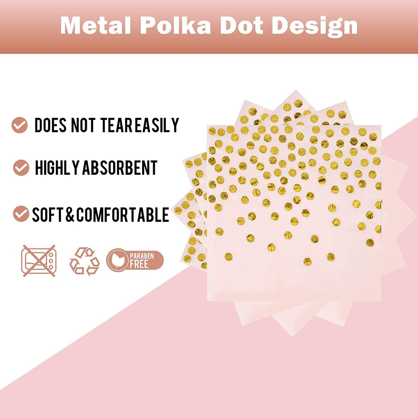 Pink and Gold Paper Plates-50 Pack- 25 * 7inch Paper Plates & 25 * 6.5inch Napkins,Pink Gold Plates and Napkins Party Supplies for Birthdays Receptions and All Occasions