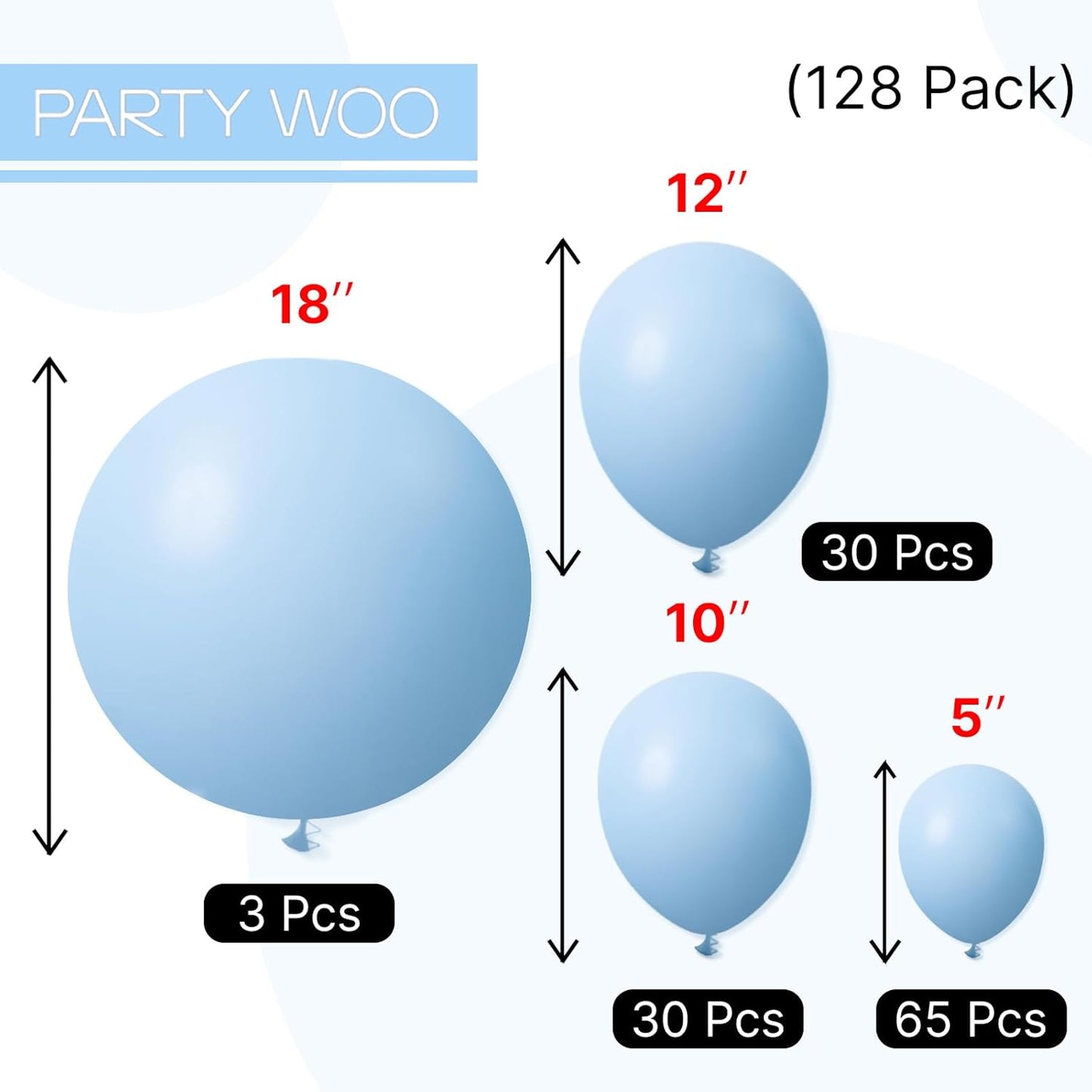 PartyWoo Light Blue Balloons 128 pcs Different Sizes of 18 12 10 5 Inch Baby Pastel Sky Aqua Blue Balloon Arch Kit Garland for Graduation Baby Shower Gender Reveal Birthday Party Decorations Blue-Y4