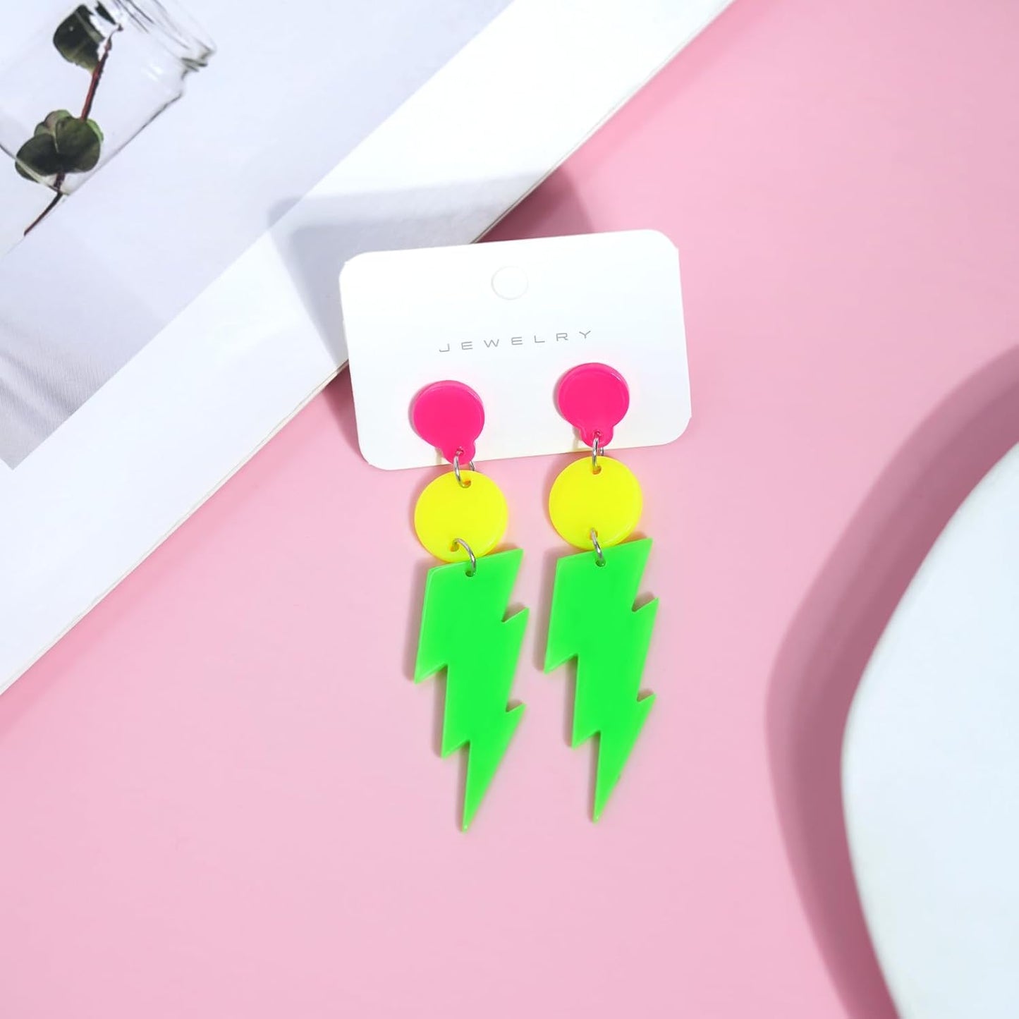 80s Neon Earrings for Women Acrylic Lightning Bolt Drop Earrings Retro 80s 90s Glow Party Accessories Neon Jewelry for Halloween Costume Outfit