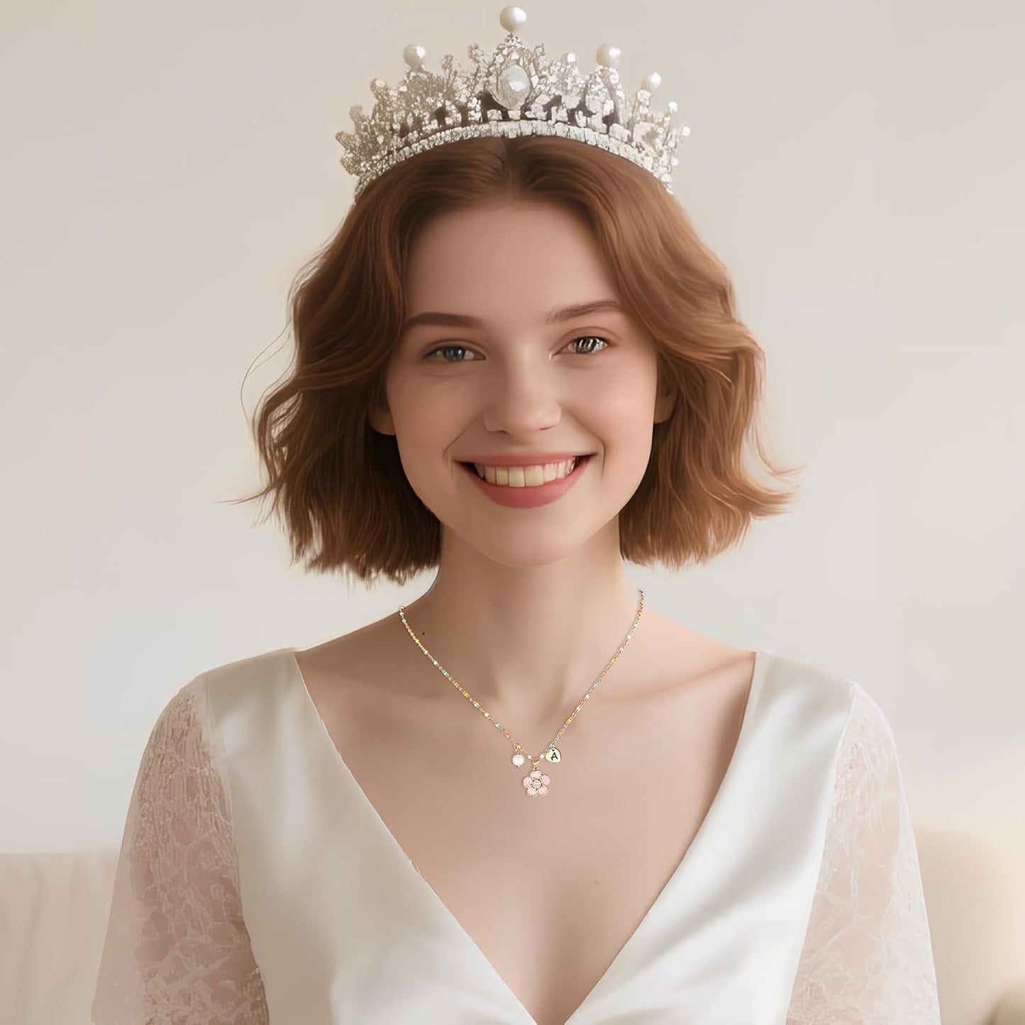 DS Flower Girl Necklace Gifts |Heart Initial Letter Flower Necklaces with Pearl Charm for Women | Personalized Wedding Proposal Bridal Shower Party Jewelry Gift | 18K Gold Plated Stainless Steel