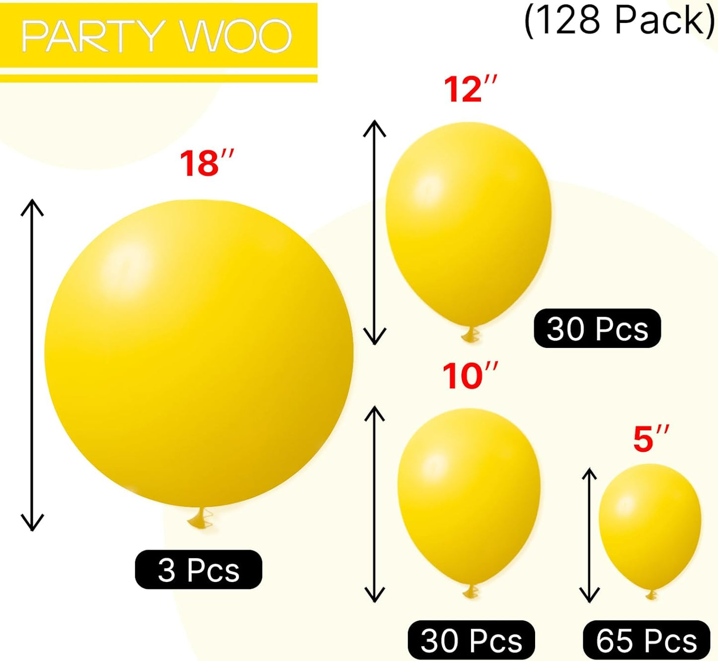 PartyWoo Yellow Balloons 128 pcs Different Sizes of 18 12 10 5 Inch Light Yellow Balloon Arch Kit Garland for Easter Bee Baby Shower Engagement Sunflower Birthday Graduation Decorations Yellow-Y55