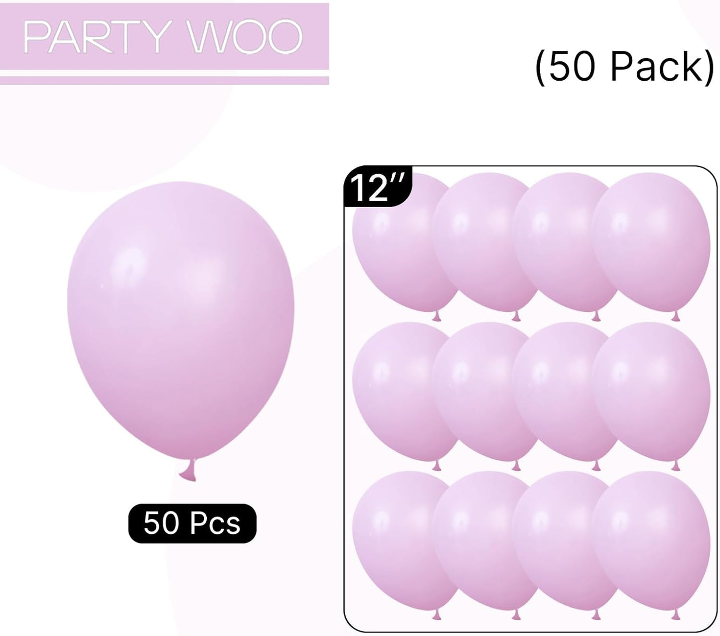 PartyWoo Pink Balloons 50 pcs 12 Inch Lilac Pastel Pink Purple Latex Helium Balloons for Graduation Baby Shower Gender Reveal Wedding Engagement Butterfly Birthday Party Decorations Pink-Q04