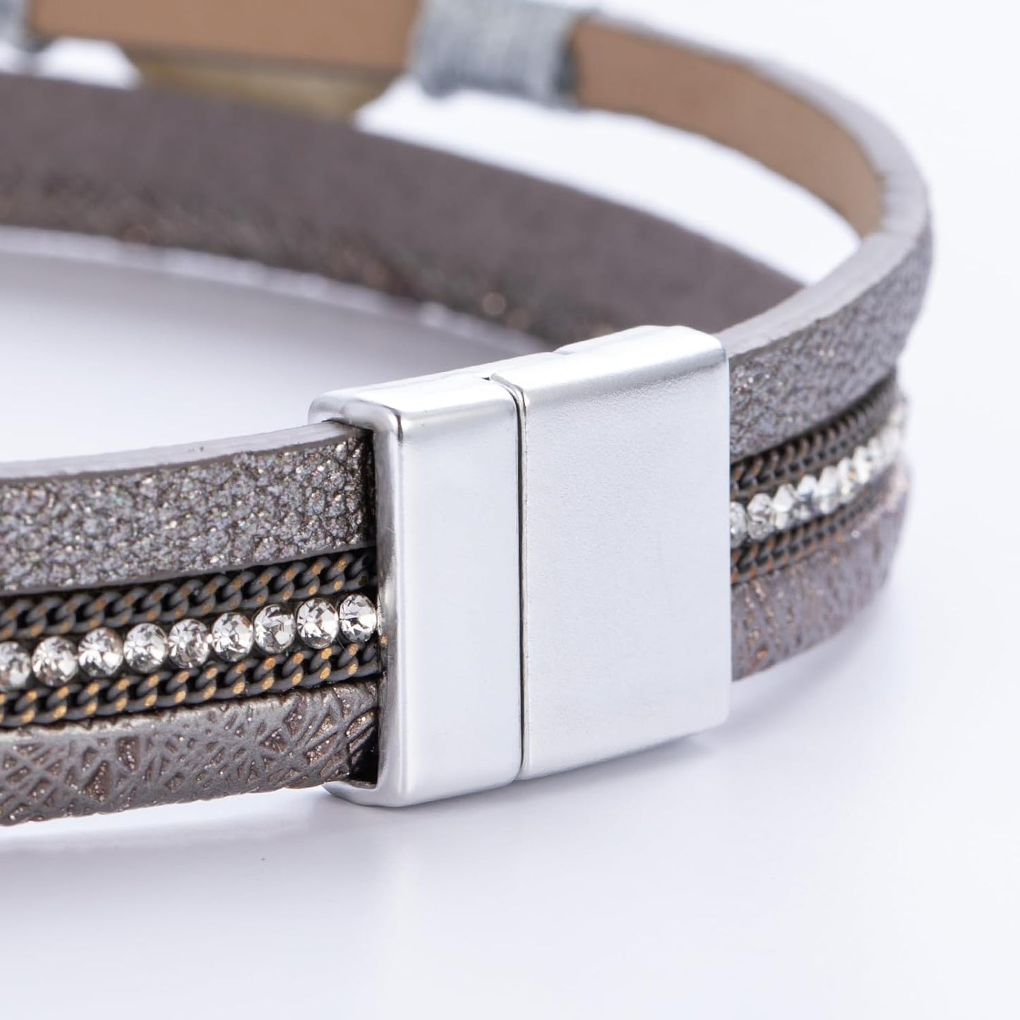 FANCY SHINY Leather Wrap Bracelet Boho Cuff Bangle Bracelets Crystal Bead Bracelet with Magnetic Clasp Jewelry Gifts for Women