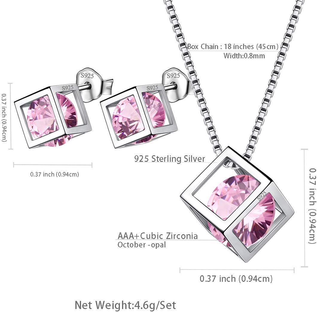 Aurora Tears Birthstone Necklace/Earring 925 Sterling Silver Women Cross/3D Cube/Cresent Moon Birth Stone Jewelry Mens Birthday Gift Anniversary Present