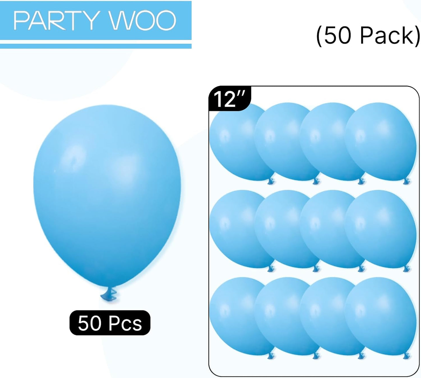 PartyWoo Light Blue Balloons 50 pcs 12 Inch Baby Pastel Sky Aqua Blue Balloons for Graduation Baby Shower Gender Reveal Weddings Under the Sea Birthday Party Decorations Blue-Y20