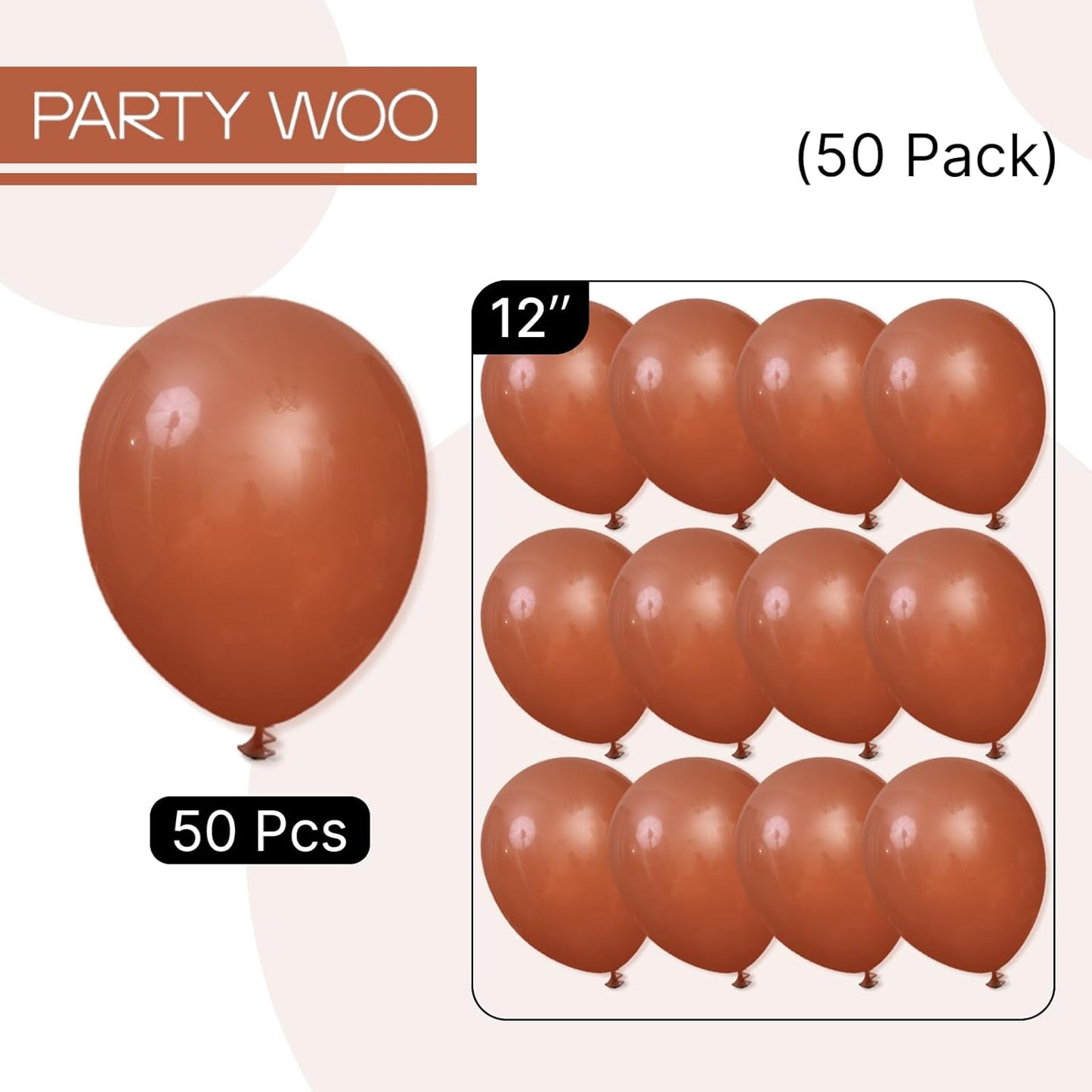 PartyWoo Brown Balloons 50 pcs 12 Inch Dark Brown Boho Neutral Coffee Latex Helium Balloons for Wedding Baby Shower Gender Reveal Graduation Safari Woodland Birthday Party Decorations Brown-F08