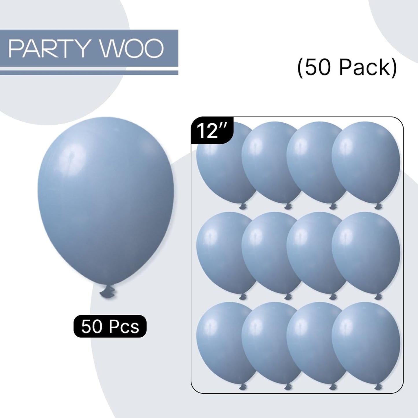 PartyWoo Dusty Blue Balloons 50 pcs 12 Inch Matte Boho Grey Blue Balloons for Graduation Baby Shower Gender Reveal Under the Sea New Born Birthday Party Decorations Blue-F55
