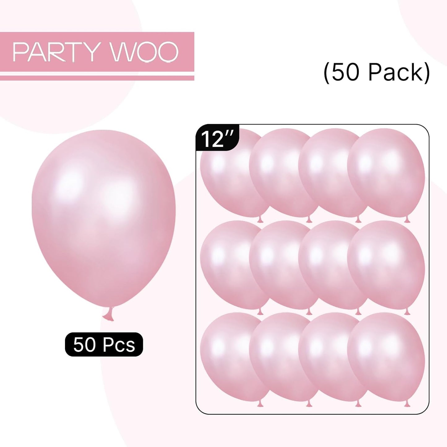 PartyWoo Pearl Pink Balloons 50 pcs 12 Inch Light Pastel Baby Pink Latex Helium Balloons for Wedding Baby Shower Gender Reveal Bachelorette Bridal Shower Princess Birthday Party Decorations Pink-Z58