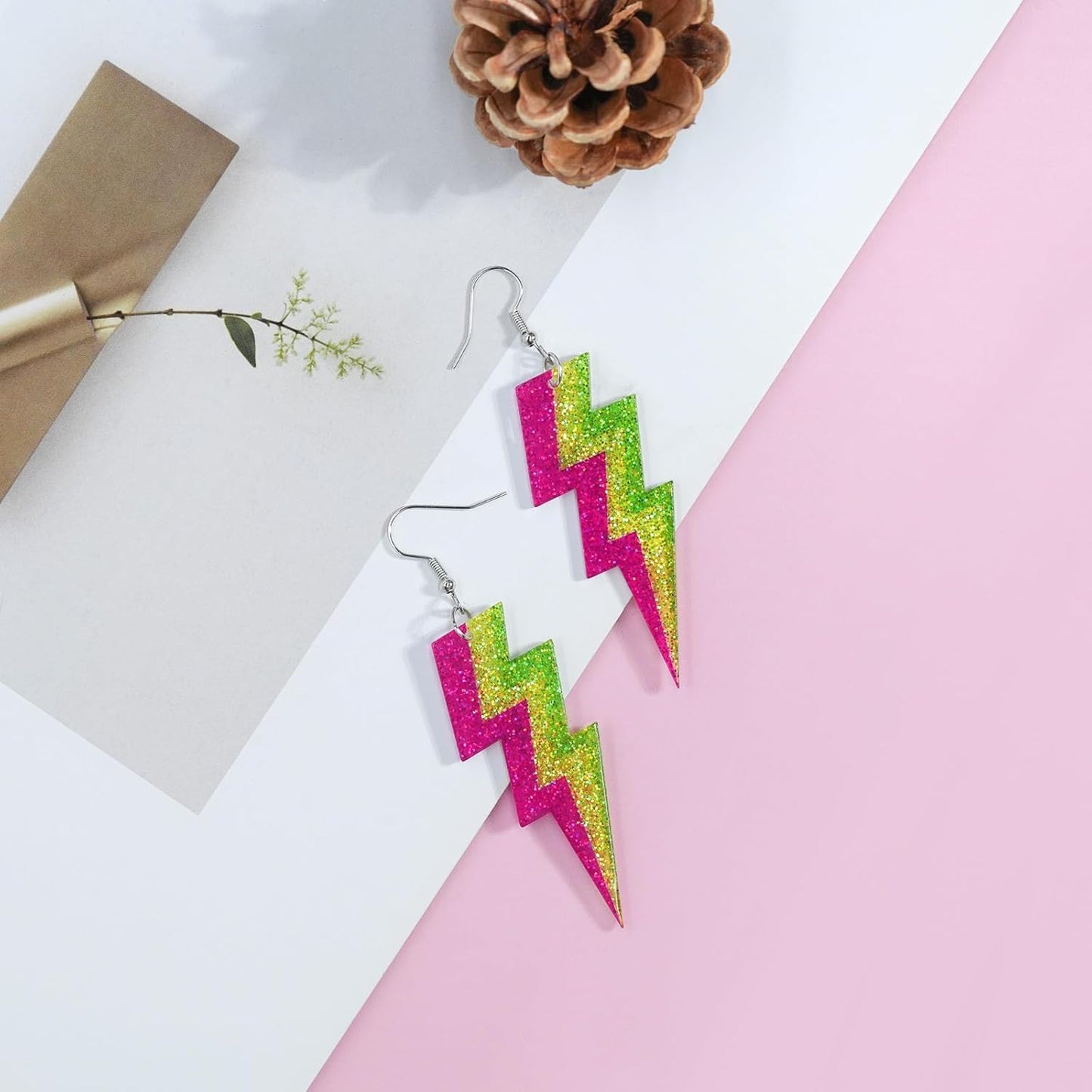 80s Neon Earrings for Women Acrylic Lightning Bolt Drop Earrings Retro 80s 90s Glow Party Accessories Neon Jewelry for Halloween Costume Outfit