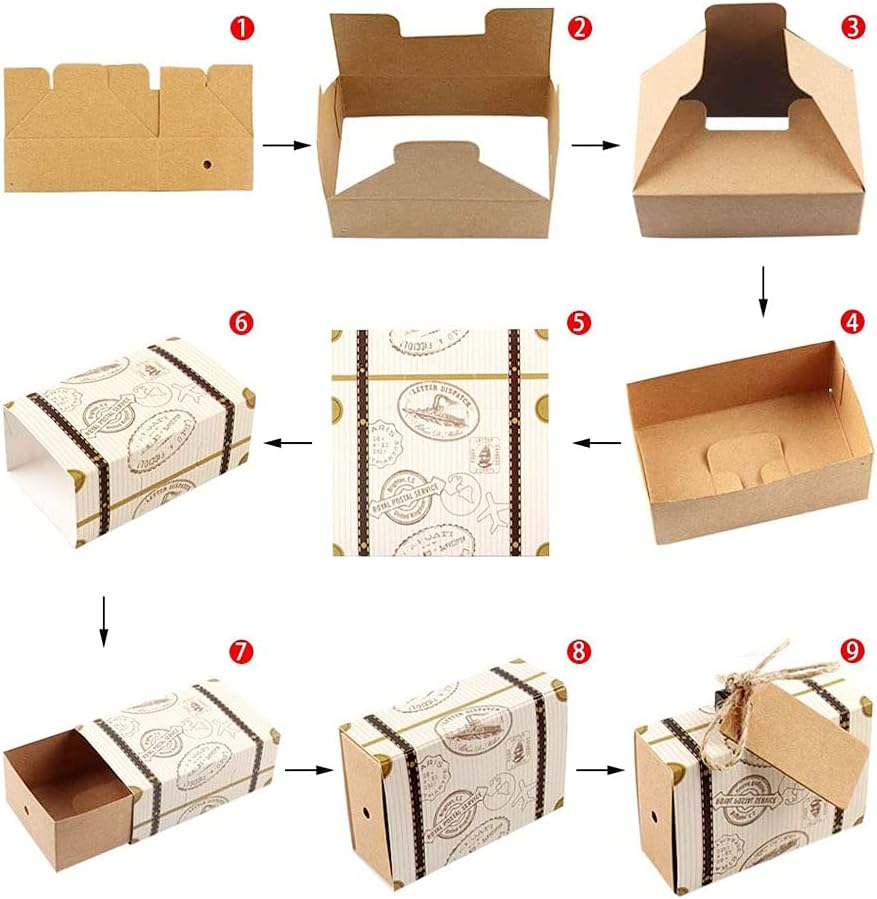 VstarOne 40 pcs Small Candy Box Vintage Kraft Paper Treat Gift Bag Mini Suitcase Party Favor Candy Box Retro Mini Suitcase Favor Gift Box for Travel Theme Party Wedding Birthday Bridal Shower Party Party Favors Supplies