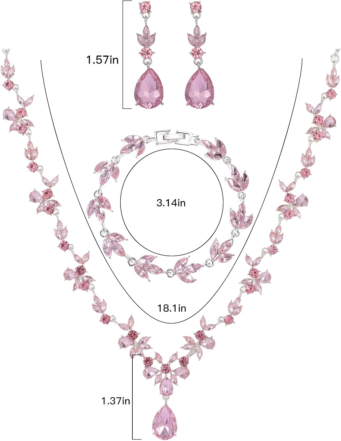 Kamirola Bridal Jewelry Set, Jewelry Set for Women, Necklace Dangle Earrings Bracelet Set, White Gold Plated (TR76)