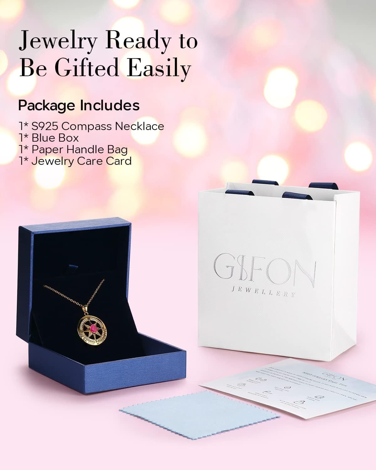 S925 Necklace Gift for Wife |Compass Jewelry |Women Anniversary |Sterling Silver |Girlfriend Birthday Gifts for Her Valentines |I'd be Lost without You |Jewel 18K Gold