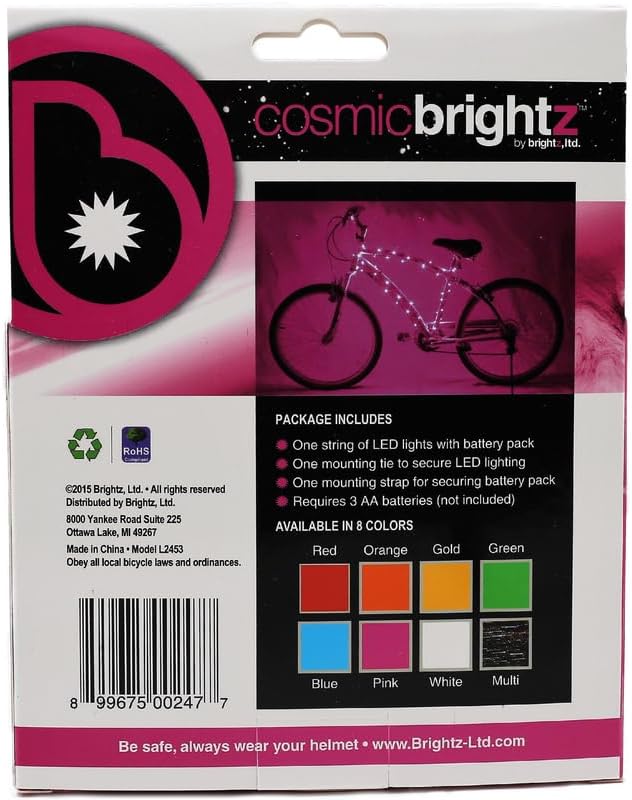 Brightz CosmicBrightz LED Bike Frame Rope Light - 6.5-Foot String Rope - Battery-Powered with On/Off Switch - Ultra Bright Color Keeps Your Ride Fun and Safe for Kids, Teens, & Adults