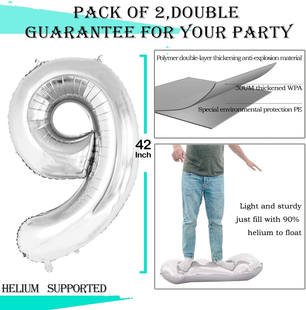 GOER Number 19 Balloons for 19th Birthday Sweet 19 Party Decorations,42 Inch Jumbo Foil Helium 91 Balloons for 91st Birthday Party Decoration (Silver)