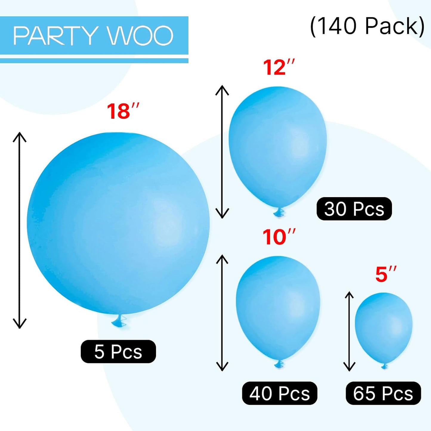 PartyWoo Light Blue Balloons 140pcs Different Sizes Pack of 18 12 10 5 Inch Baby Pastel Blue Balloon Arch Kit for Baby Shower Gender Reveal Graduation Mermaid Birthday Pool Party Decorations Blue-Y20