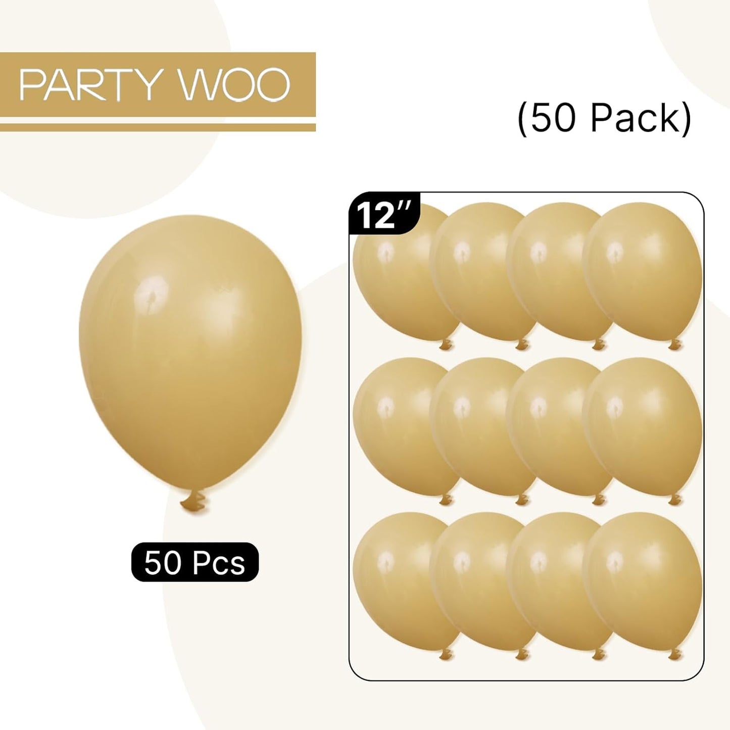 PartyWoo Tan Balloons 50 pcs 12 Inch Light Brown Neutral Boho Coffee Balloons for Wedding Baby Shower Gender Reveal Graduation Safari Woodland Birthday Party Decorations Tan-F19