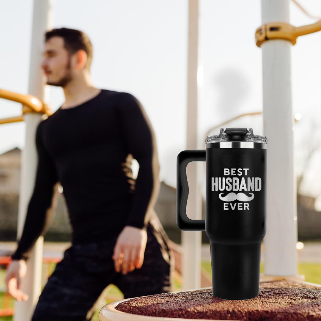 Vivulla68 Best Husband Ever Tumbler 40 Oz, Hubby Coffee Mug From Wife, Worlds Best Husband Gifts Idea, Wedding Anniversary, Valentines Day, Christmas, Birthday Gifts For Men, Him, Hubby Cup Presents