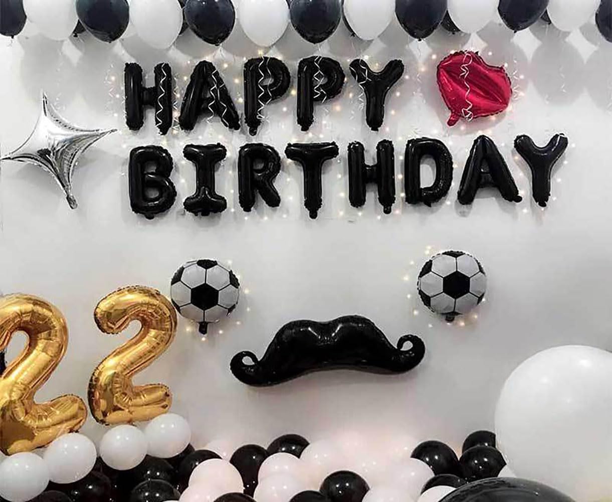 KALOR Black Happy Birthday Balloons Banner, 16 Inch Mylar Foil Letters Balloon Sign for Women, Men, Boys & Girls Kids Birthday Decorations Photo Backdrop