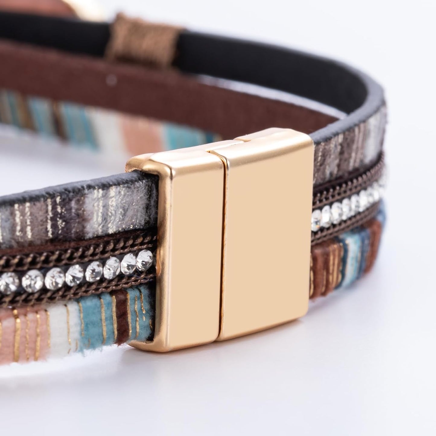 FANCY SHINY Leather Wrap Bracelet Boho Cuff Bangle Bracelets Crystal Bead Bracelet with Magnetic Clasp Jewelry Gifts for Women