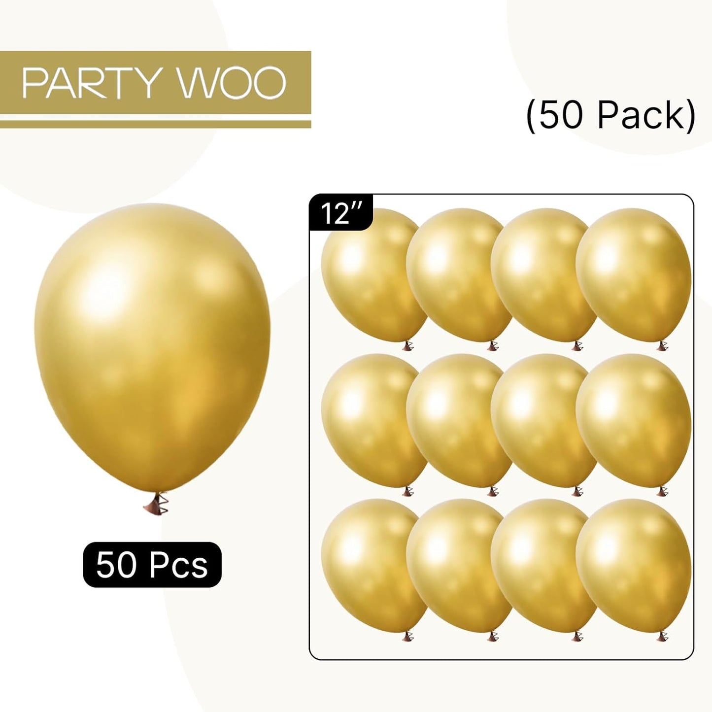 PartyWoo Metallic Gold Balloons 50 pcs 12 Inch Light Gold Balloons for Graduation Baby Shower Gender Reveal Christmas Wedding New Year Anniversaries Birthday Party Decorations Gold-G129