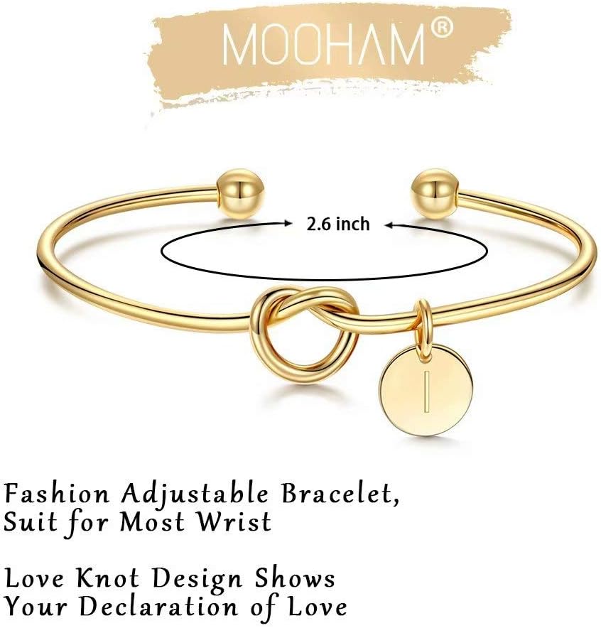 M MOOHAM Gold Initial Bracelets for Women - Dainty Tie the Knot Letter A-Z Initial Bracelet for Women Gold Cuff Bracelet for Womens Jewelry Personalized Bridesmaid Proposal Wedding Gifts