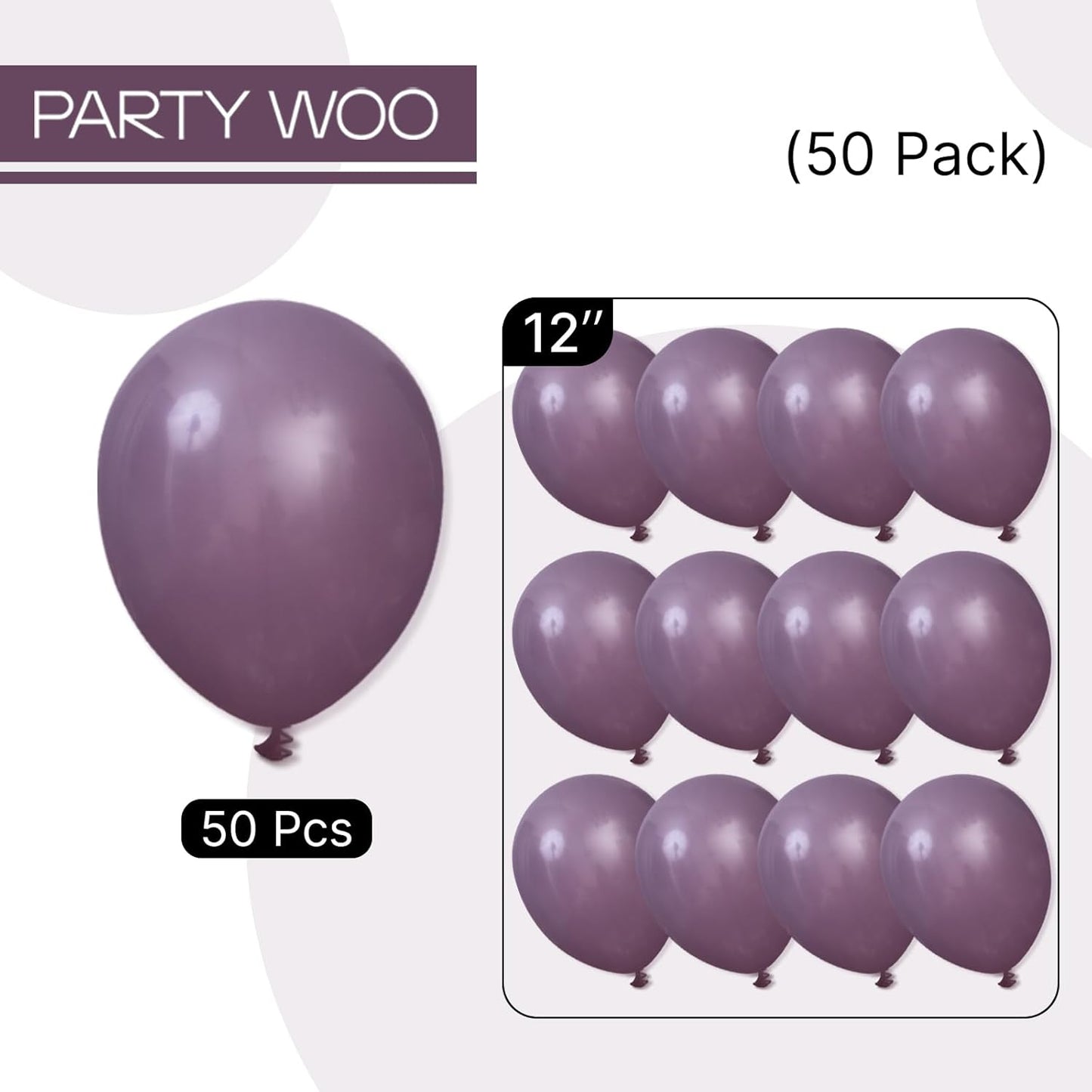 PartyWoo Dusty Purple Balloons 50 pcs 12 Inch Matte Mauve Dark Purple Latex Helium Balloons for Wedding Baby Shower Gender Reveal Graduation Butterfly Birthday Party Decorations Purple-F50