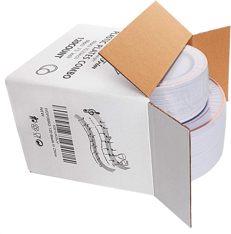 WDF 120 pieces Rose Gold Plates Disposable - Heavy Duty Rose Gold Plastic Plates Perfect for Mother's Day, Wedding, Birthday