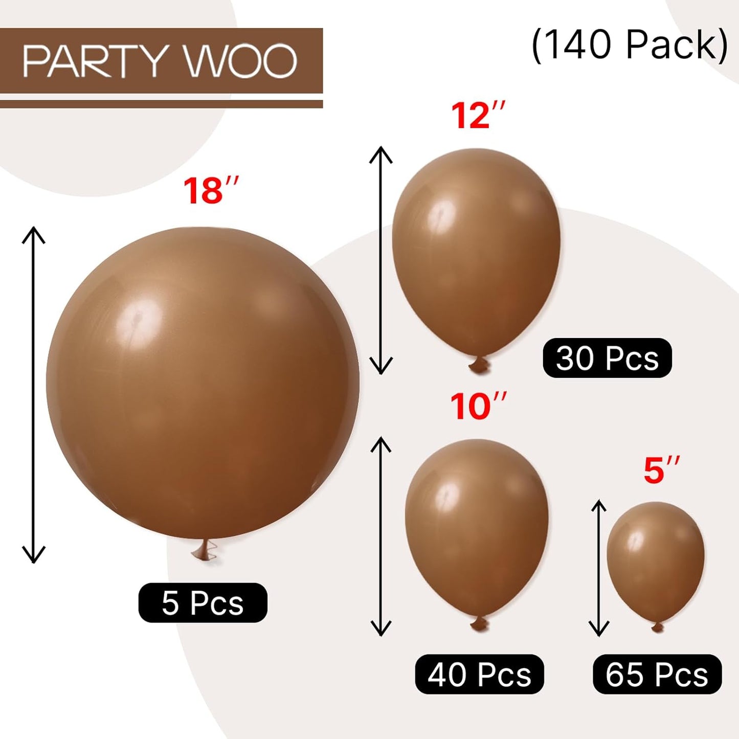 PartyWoo Brown Balloons 140pcs Different Sizes of 18 12 10 5 Inch Boho Neutral Fall Coffee Tan Balloons Arch Kit Garland for Birthday Boy Baby Shower Jungle Safari Fall Party Decorations Brown-F09