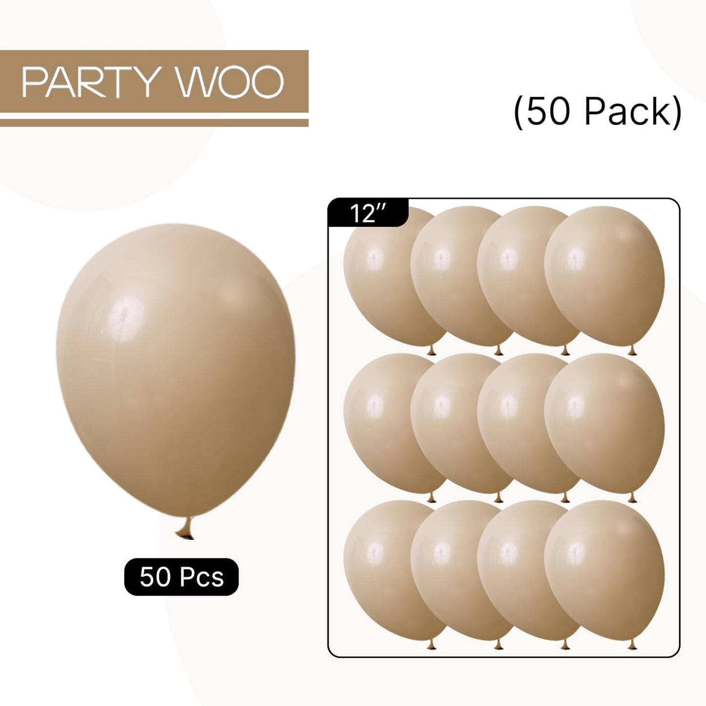 PartyWoo Light Brown Balloons 50 pcs 12 Inch Matte Tan Boho Neutral Beige Cream Latex Balloons for Baby Shower Gender Reveal Graduation Safari Woodland Wedding Birthday Party Decorations Brown-F56