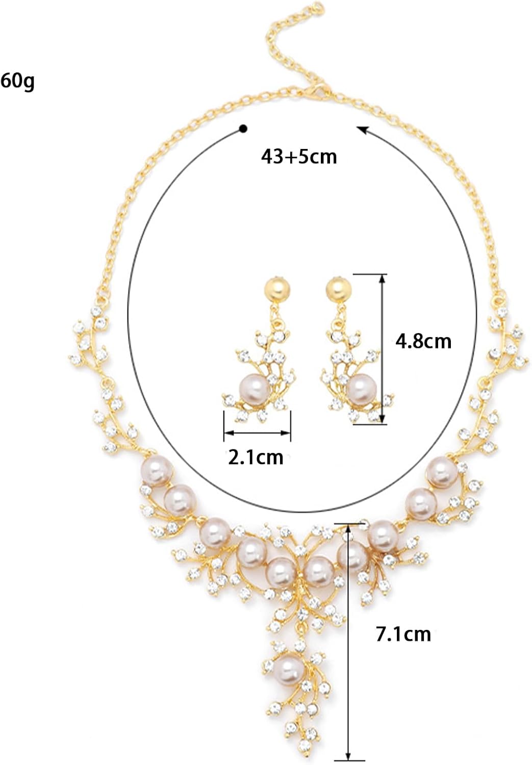 Jewelry Set for Women, Pearl Necklace Dangle Earrings Set Allergy Free Wedding Party Jewelry for Bridal Bridesmaid