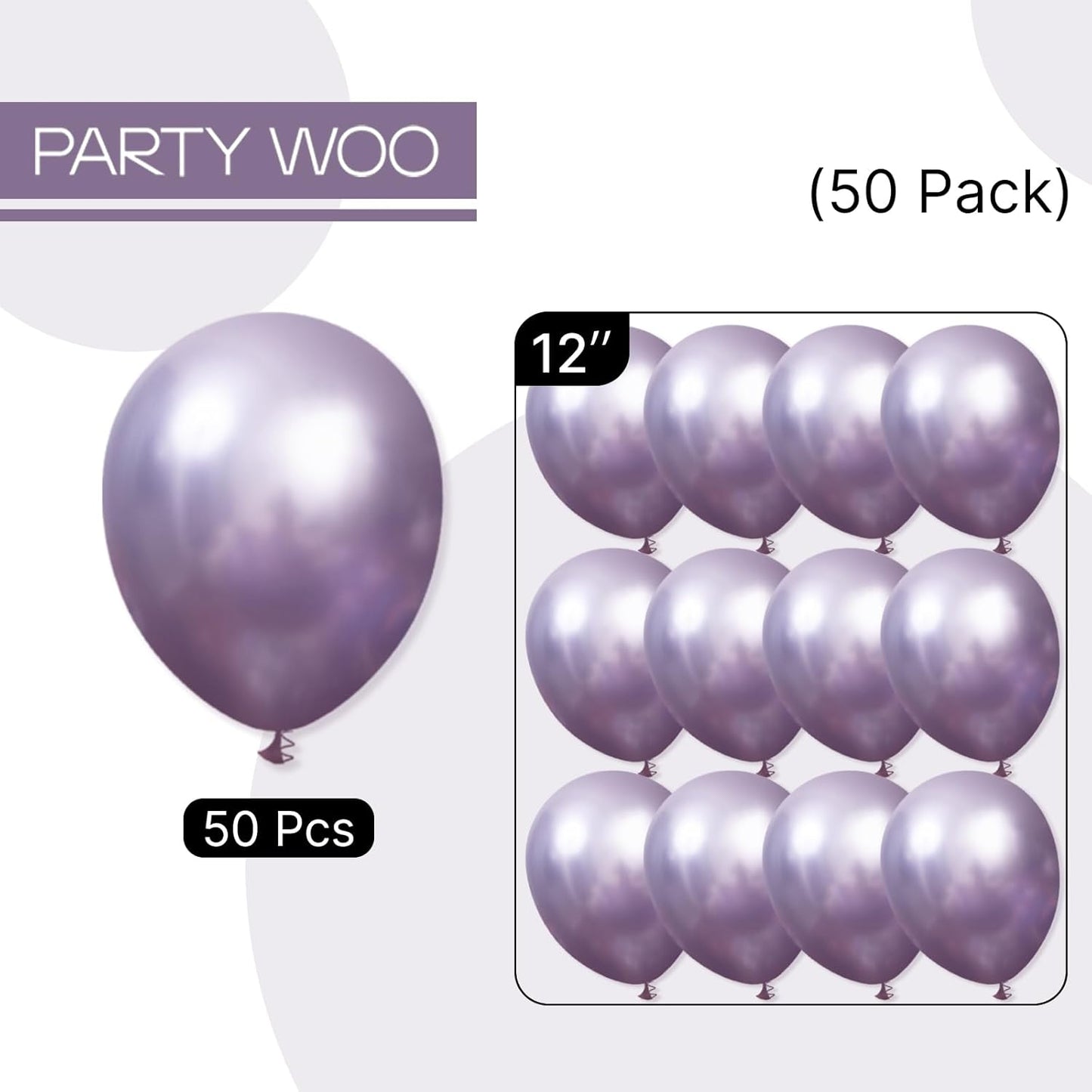 PartyWoo Metallic Purple Balloons 50 pcs 12 Inch Metallic Lavender Light Pastel Purple Lilac Latex Helium Balloons for Graduation Baby Shower Wedding Butterfly Birthday Party Decorations Purple-G130