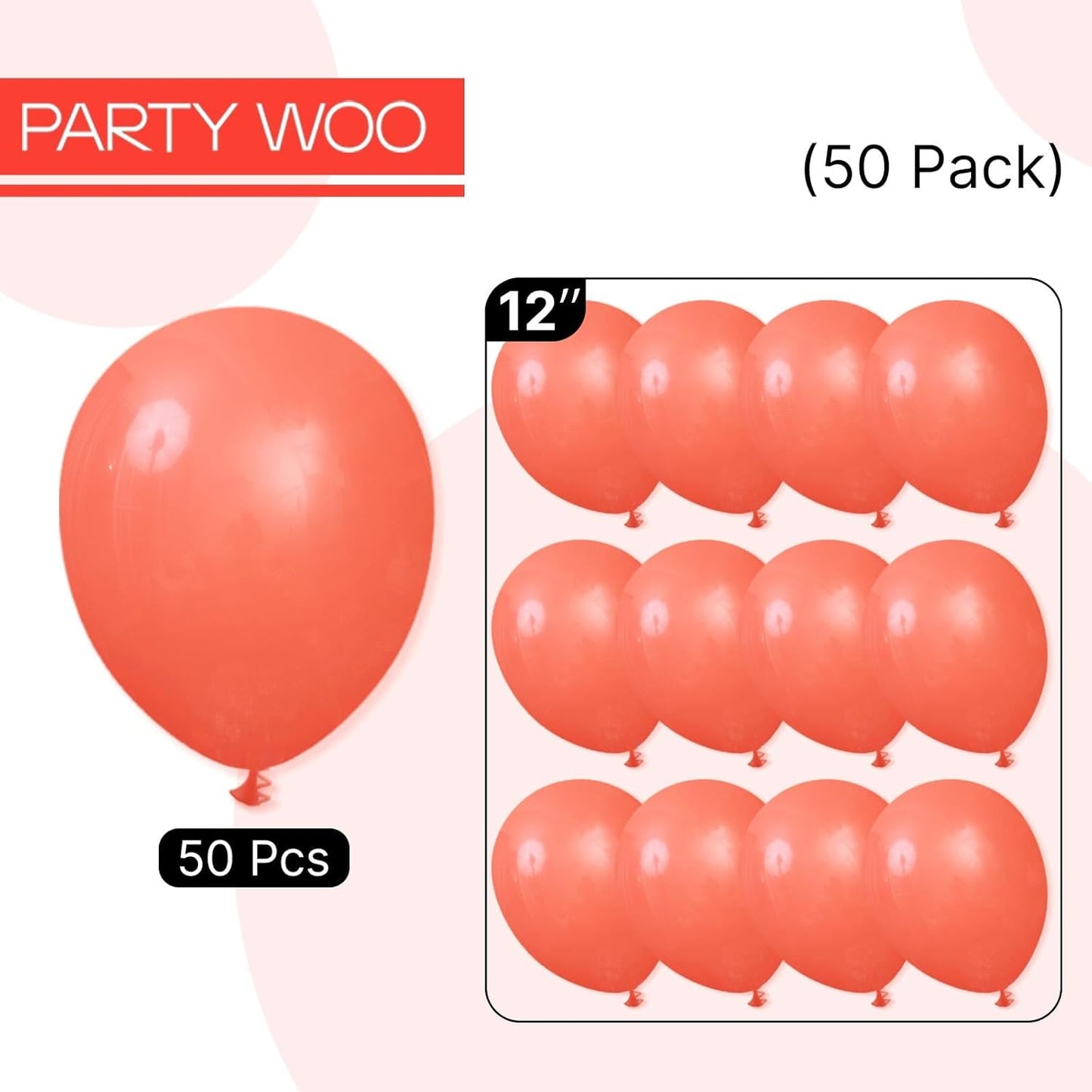 PartyWoo Coral Red Balloons 50 pcs 12 Inch Coral Light Red Balloons for Wedding Baby Shower Gender Reveal Graduation Anniversary Birthday Party Decorations Red-Y22