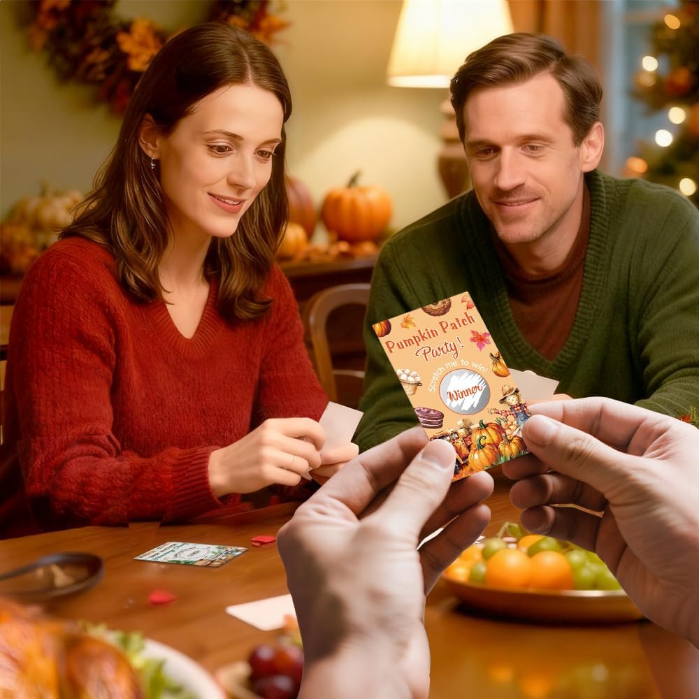 50 Pack Pumpkin Thanksgiving Theme Patch Scratch Off Game, Funny Scratch Cards for Fall Party Game, Thanksgiving Raffle Tickets for Birthday Games, Baby Shower, Thank You Party Games