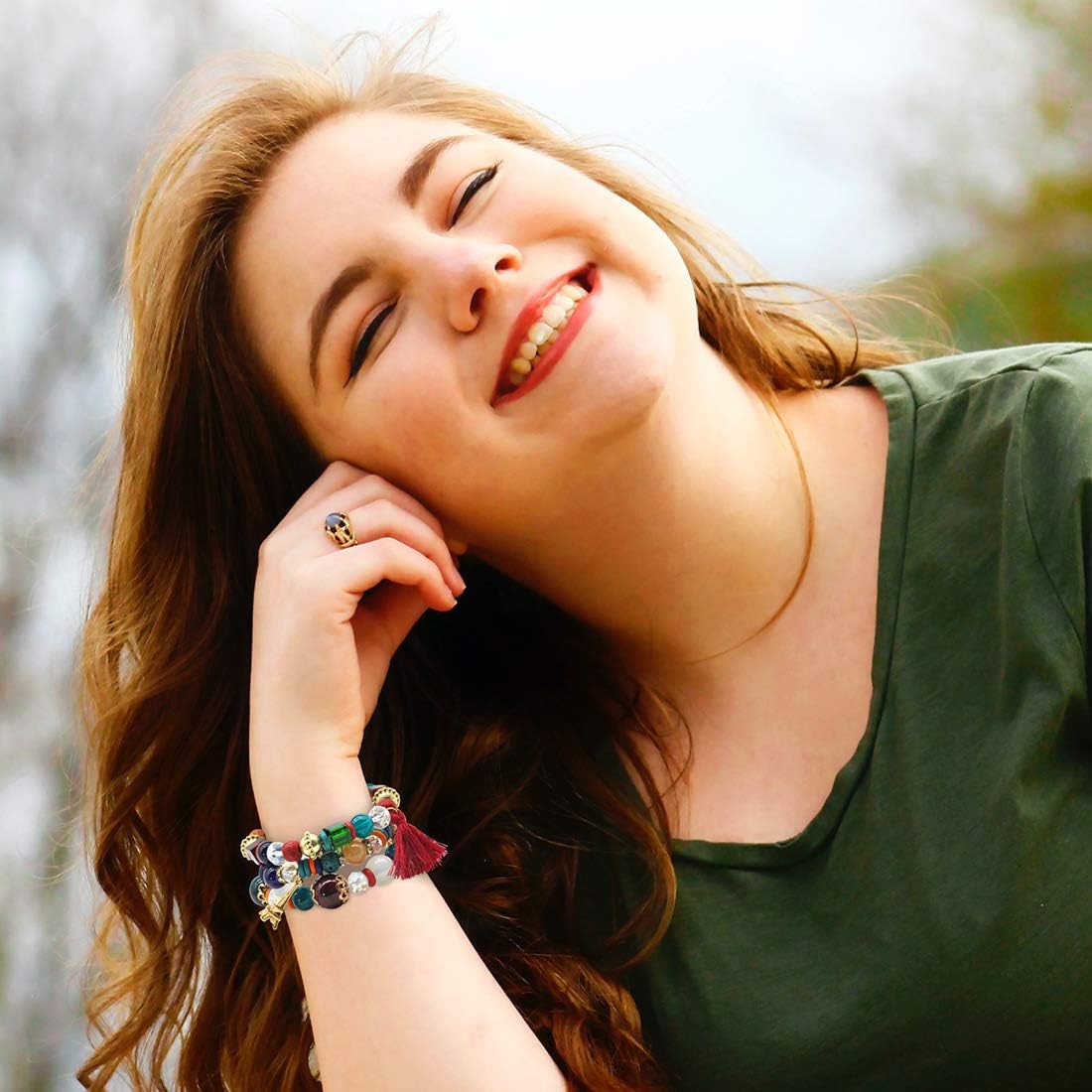 Bohemian Bracelet Sets for Women - 6 Sets Stackable Stretch Bracelets Multi-color Boho Jewelry for Women Hippie Bracelets Dainty Jewelry