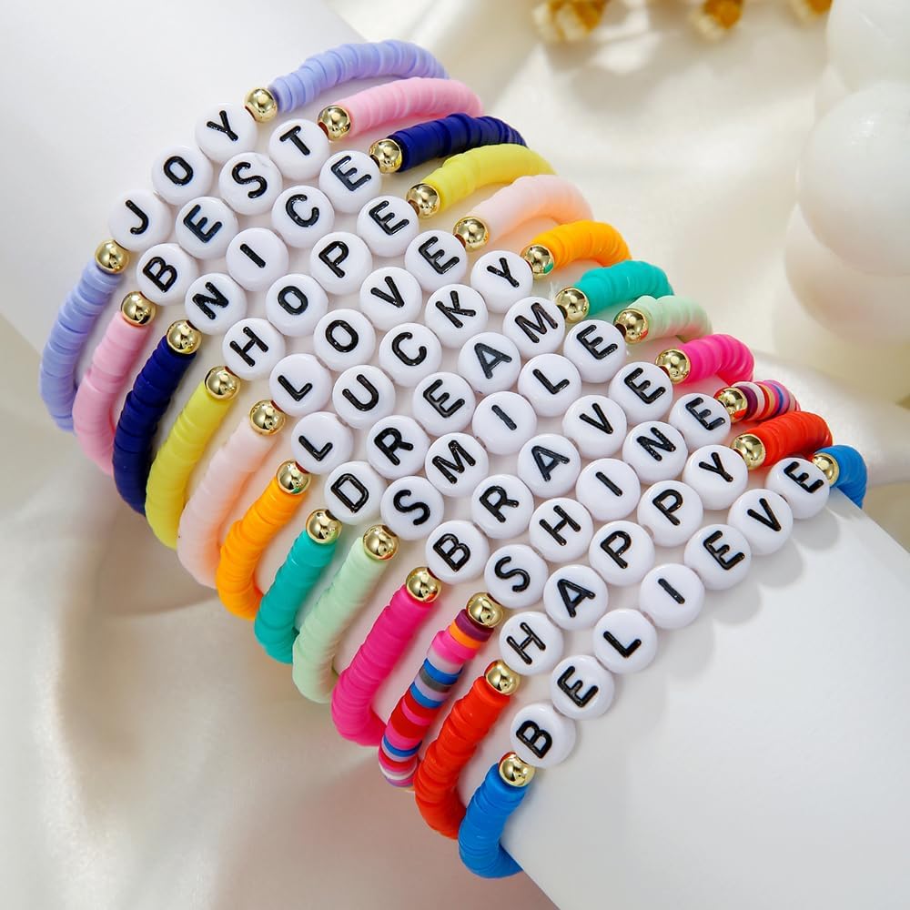 Friendship Bracelets Boho Stackable Bracelets for Women Surfer Heishi Clay Bead Bracelets Stretch Preppy Bracelets Colorful Boho Bracelets for Women
