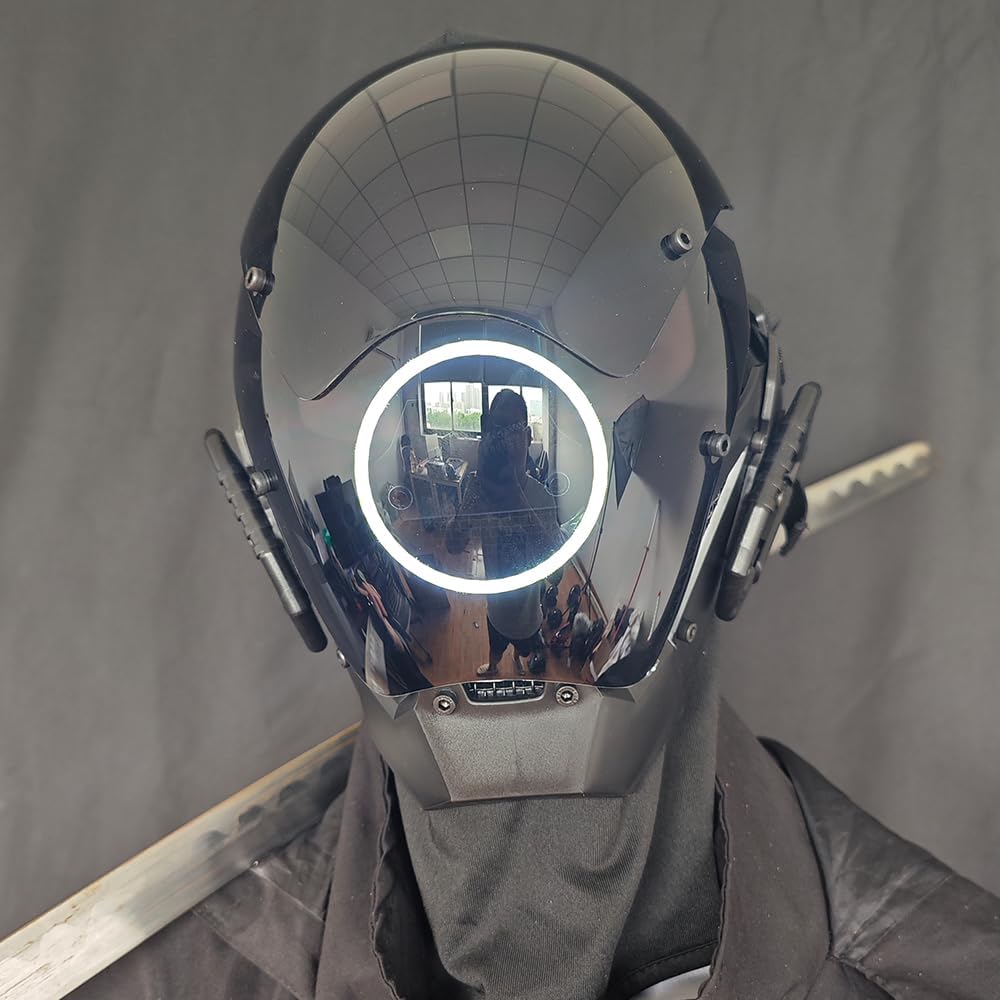 KYEDAY Punk Mask Cosplay for Men, LED Round Light Mask for Women Cosplay Halloween Fit Party Music Festival Accessories