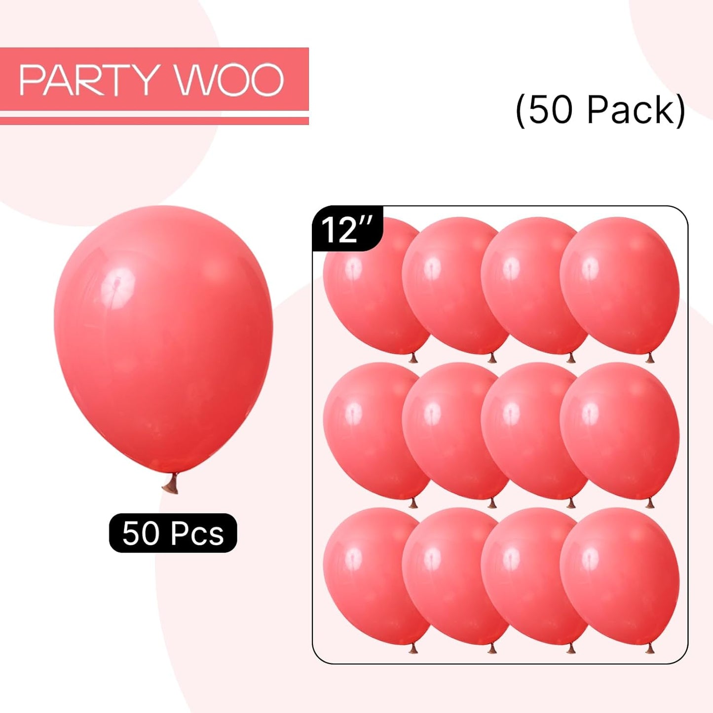 PartyWoo Coral Balloons 50 pcs 12 Inch Coral Pastel Red Watermelon Pink Latex Helium Balloons for Wedding Baby Shower Gender Reveal Graduation Anniversary Summer Birthday Party Decorations Pink-Q11