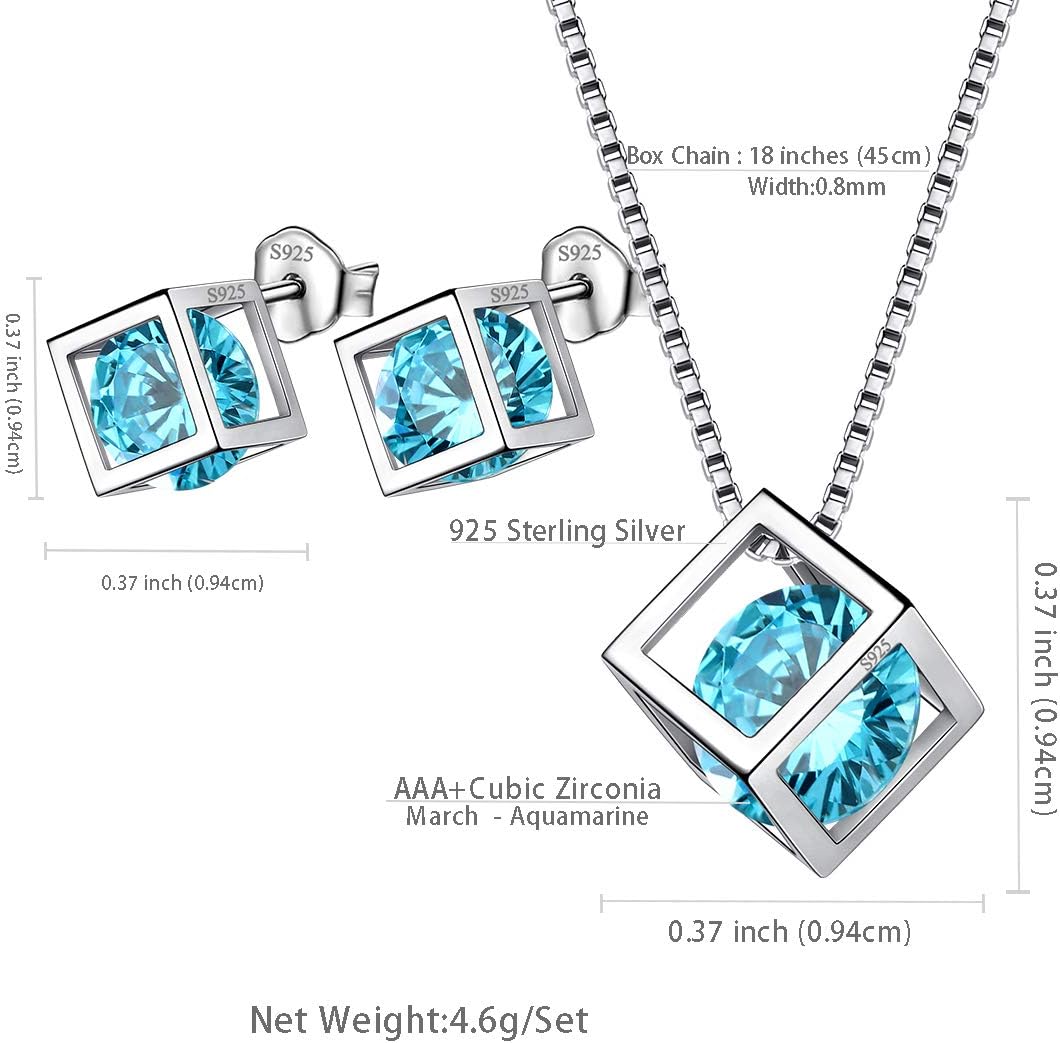 Aurora Tears Birthstone Necklace/Earring 925 Sterling Silver Women Cross/3D Cube/Cresent Moon Birth Stone Jewelry Mens Birthday Gift Anniversary Present