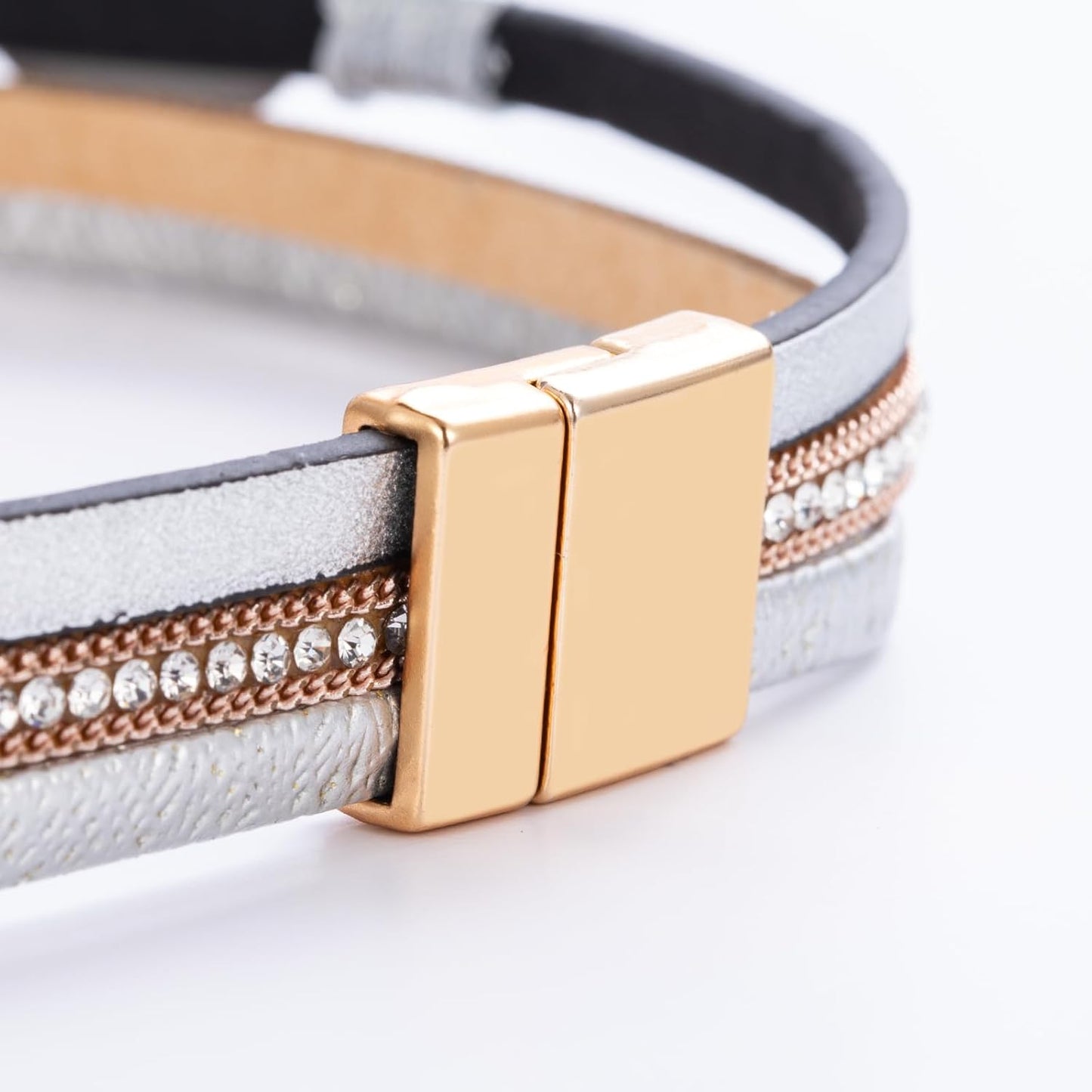 FANCY SHINY Leather Wrap Bracelet Boho Cuff Bangle Bracelets Crystal Bead Bracelet with Magnetic Clasp Jewelry Gifts for Women