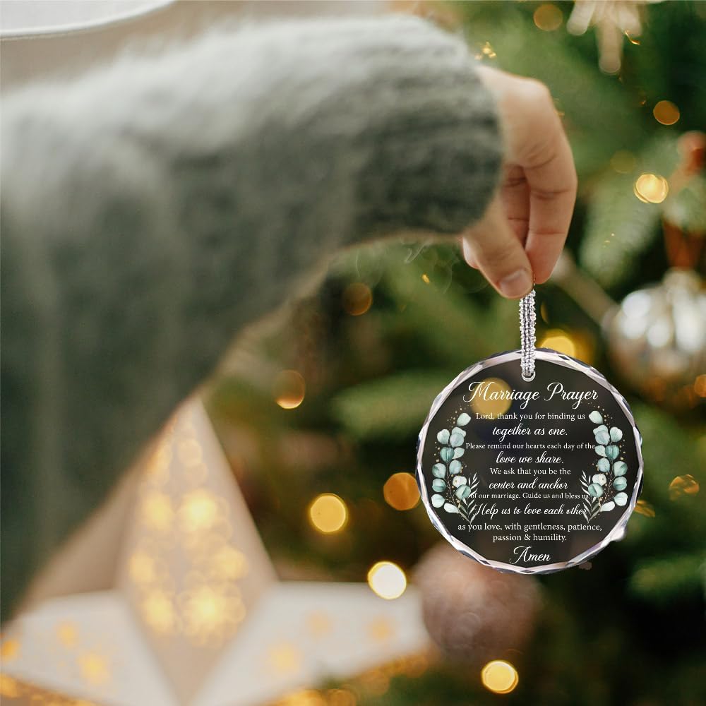 Marriage Prayer Religious Wedding Gift for Newlyweds, Christian Wedding 2025 Gifts for Couple Bride Groom, Bridal Shower Gift Bride to Be - Mr & Mrs Anniversary Glass Ornament-43