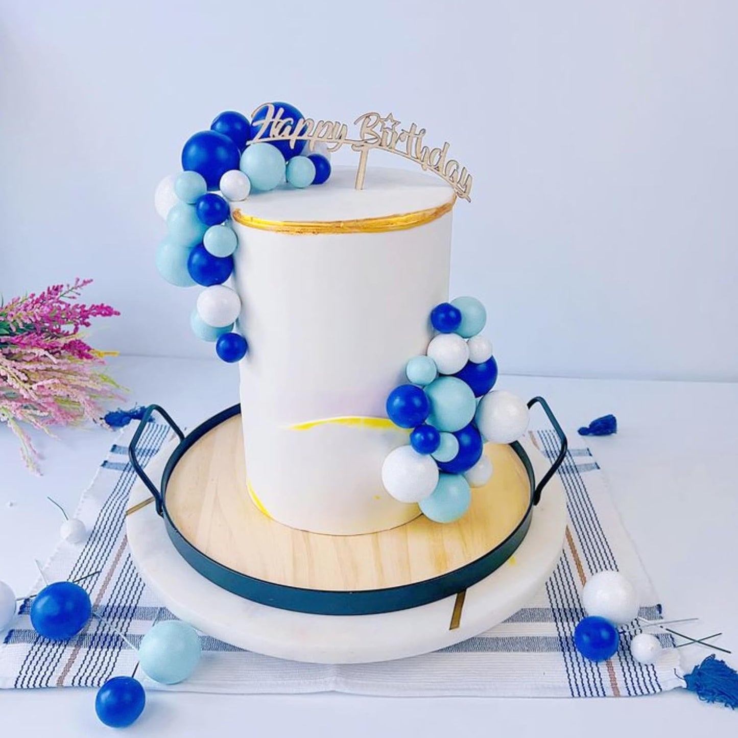 36 Pack Balls Cake Topper Decorations Foam Balloons Cake Decorations Sticks Mini Balloons Cake Toppers Balls Cake Picks for Baby Shower Wedding Anniversary Birthday Party Decorations Blue White