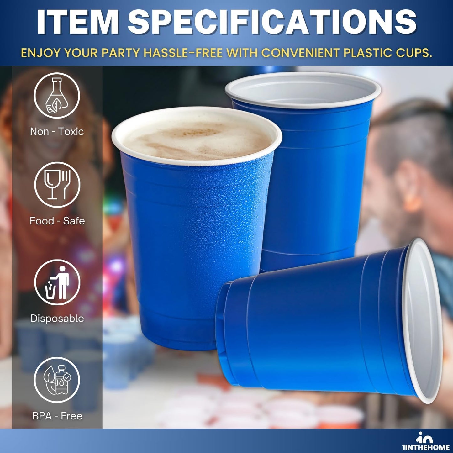 Blue Cups 16 Oz, Disposable Blue Plastic Party Cups (100 pack)