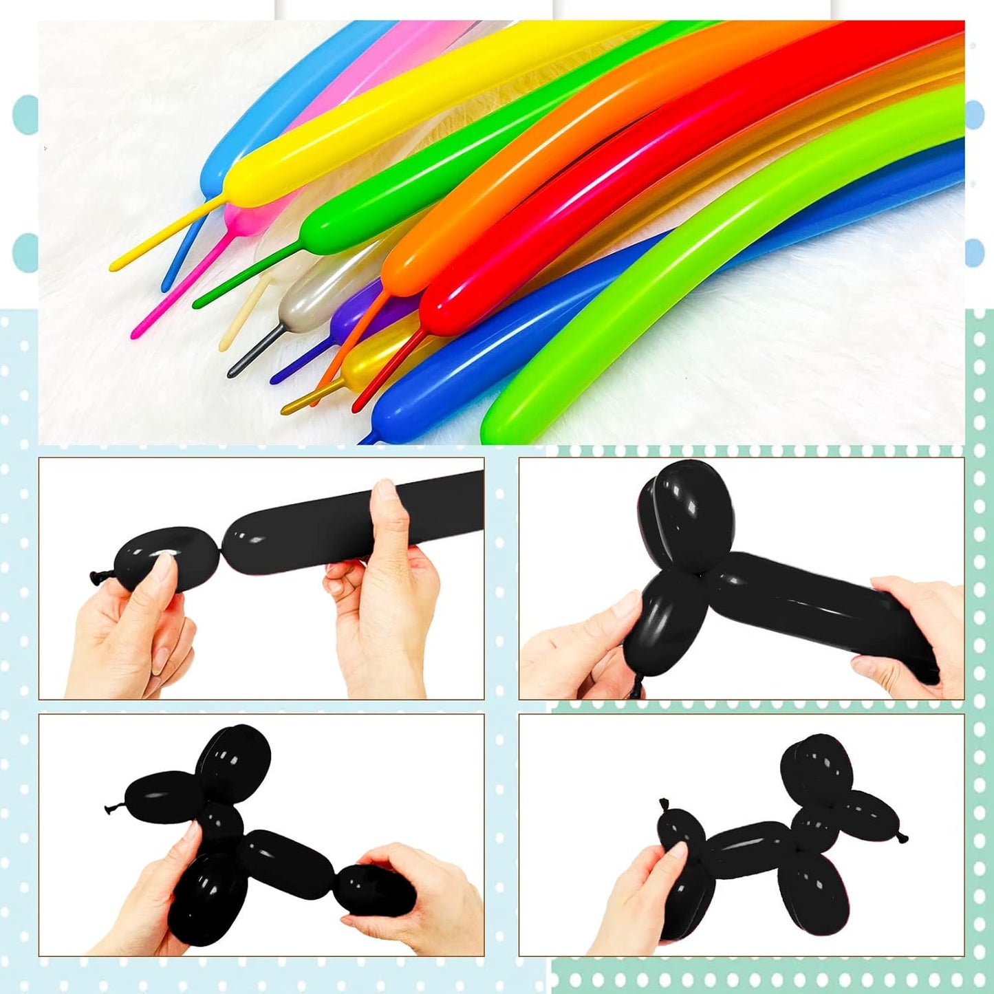 Thickening Latex 260q Black Balloons - 100pcs Long Twisting Balloons for Animal Model, Halloween, Xmas, Weddings, Birthdays