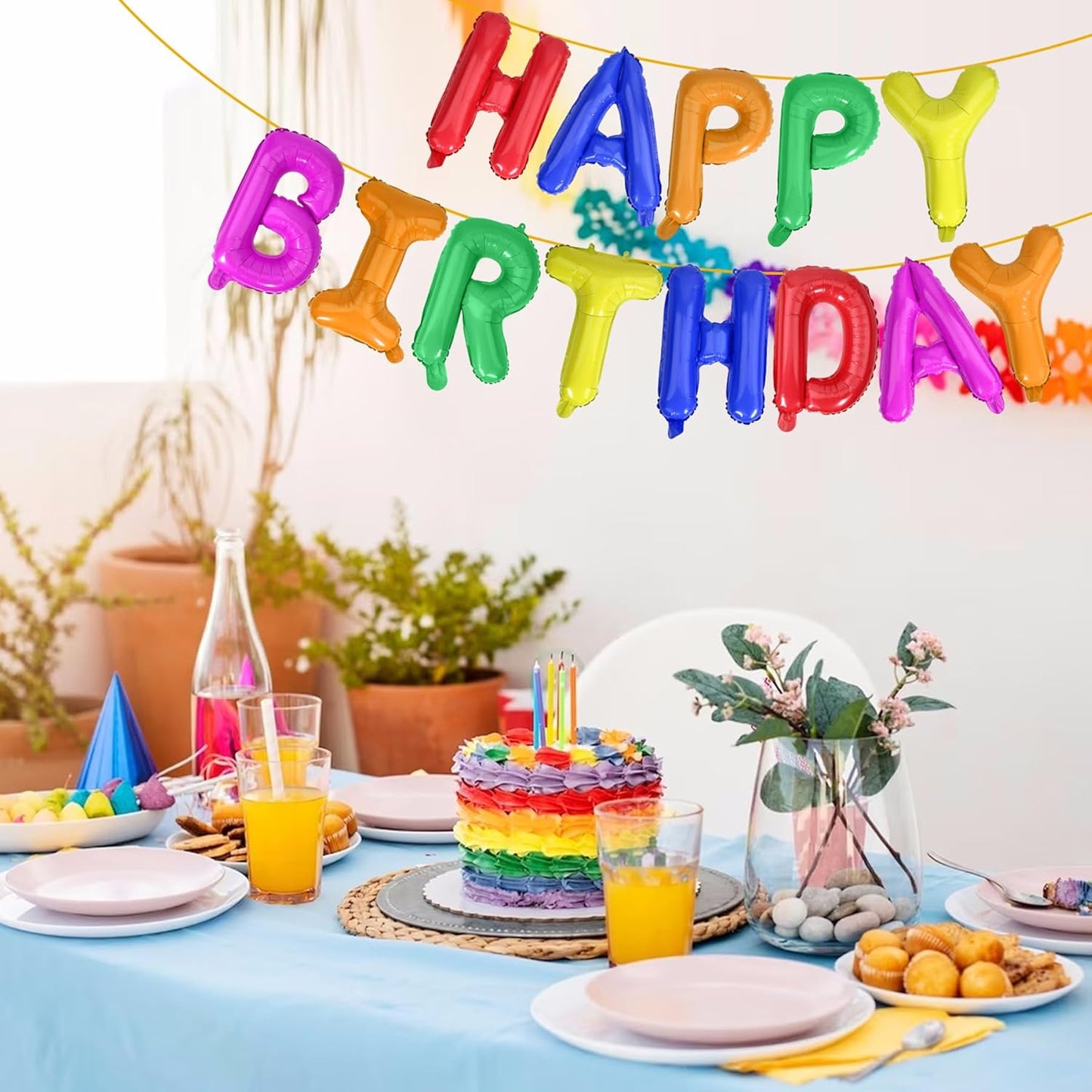 LIOZEOKUN Happy Birthday Balloon Letters 16 inch Mylar Foil Birthday Balloons Banner Sign for Birthday Party Decorations Supplies (Color)