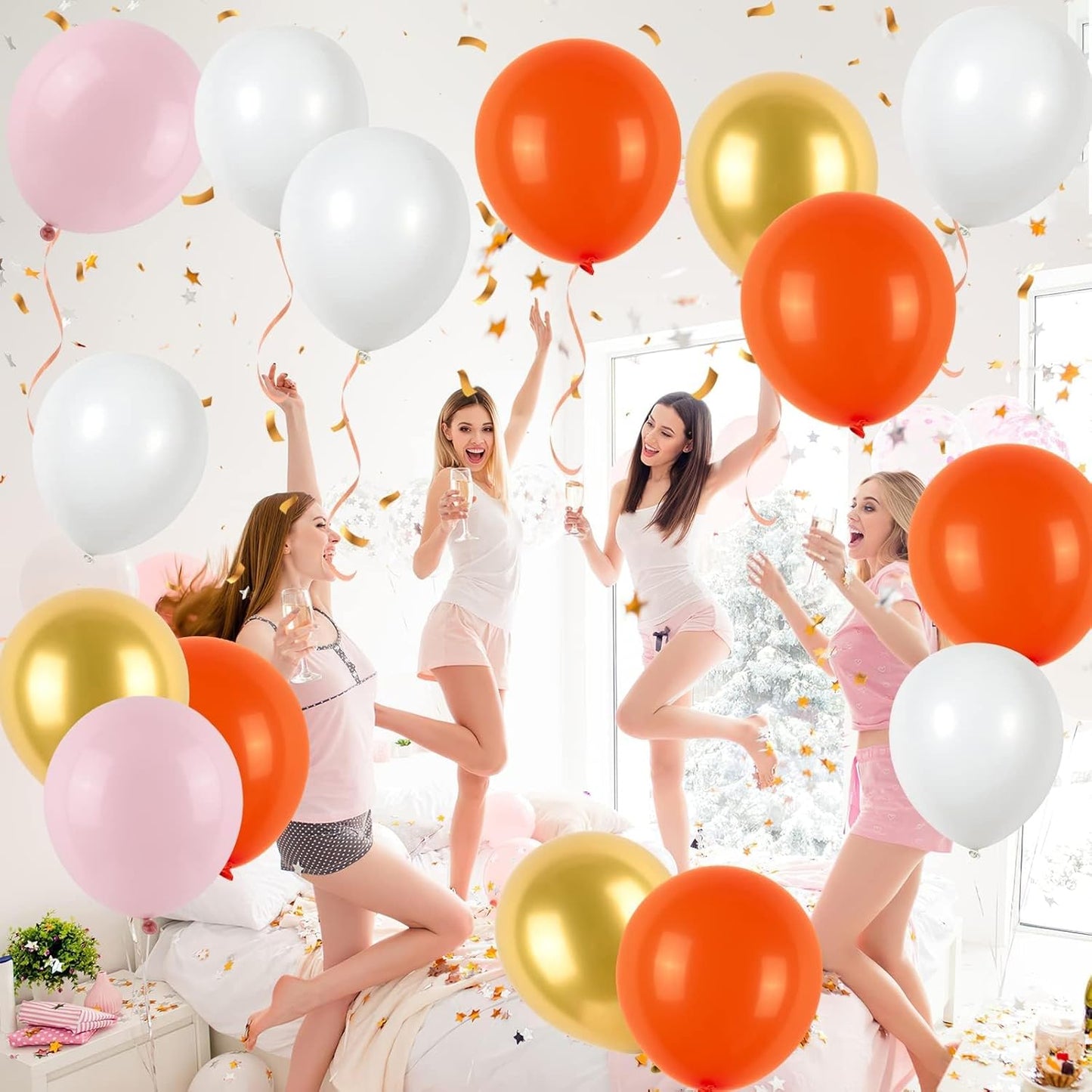 Pink Orange Balloon, Pink White Latex Party Balloons Metallic Gold Balloon For Girls Birthday Party Baby party Shower Weddding Graduation Decoration Party Supplies