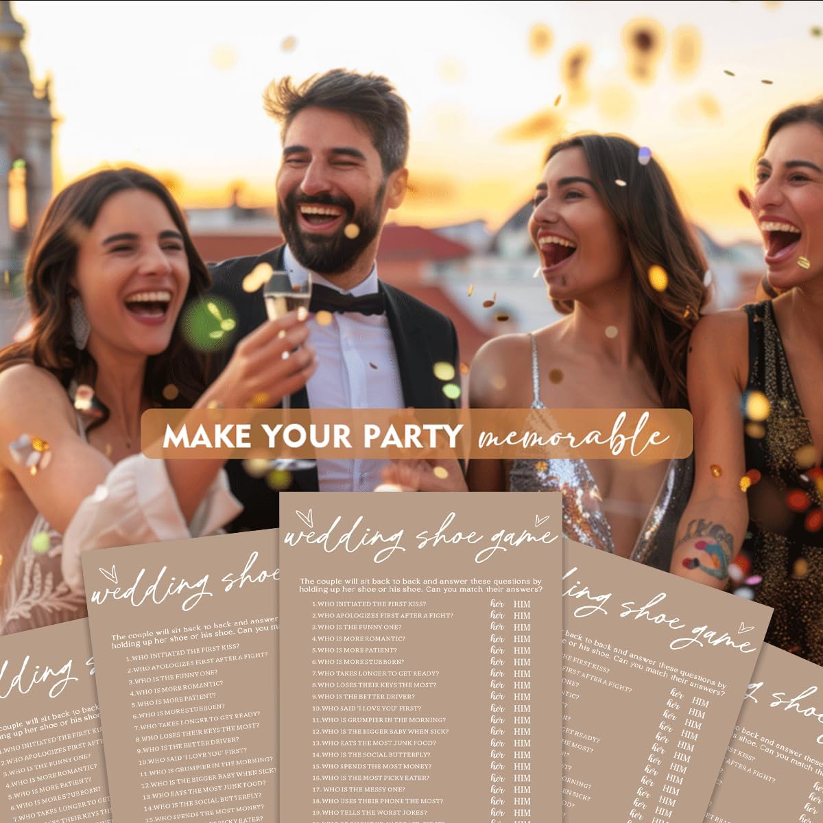 Bridal Shower Games Cards - Wedding Shoe Game for 25 Guests, Engagement Party Games, Minimalist Brown Party Supplies - D04