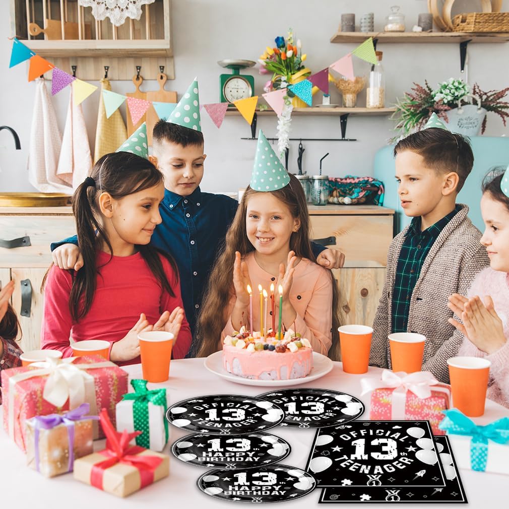 40Pcs 13th Birthday Party Decorations Plates Disposable Tableware Include Plates and Napkins For 20 Guests 13th Birthday Decorations for Boys Girls