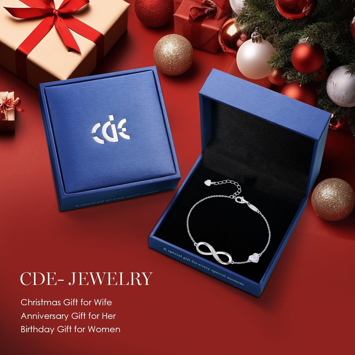 CDE Infinity Heart Birthstone Charm Link Bracelet for Women 925 Sterling Silver Adjustable Mother's Day Christmas Day Gift Anniversary Birthday Jewelry for Wife Girlfriend Her