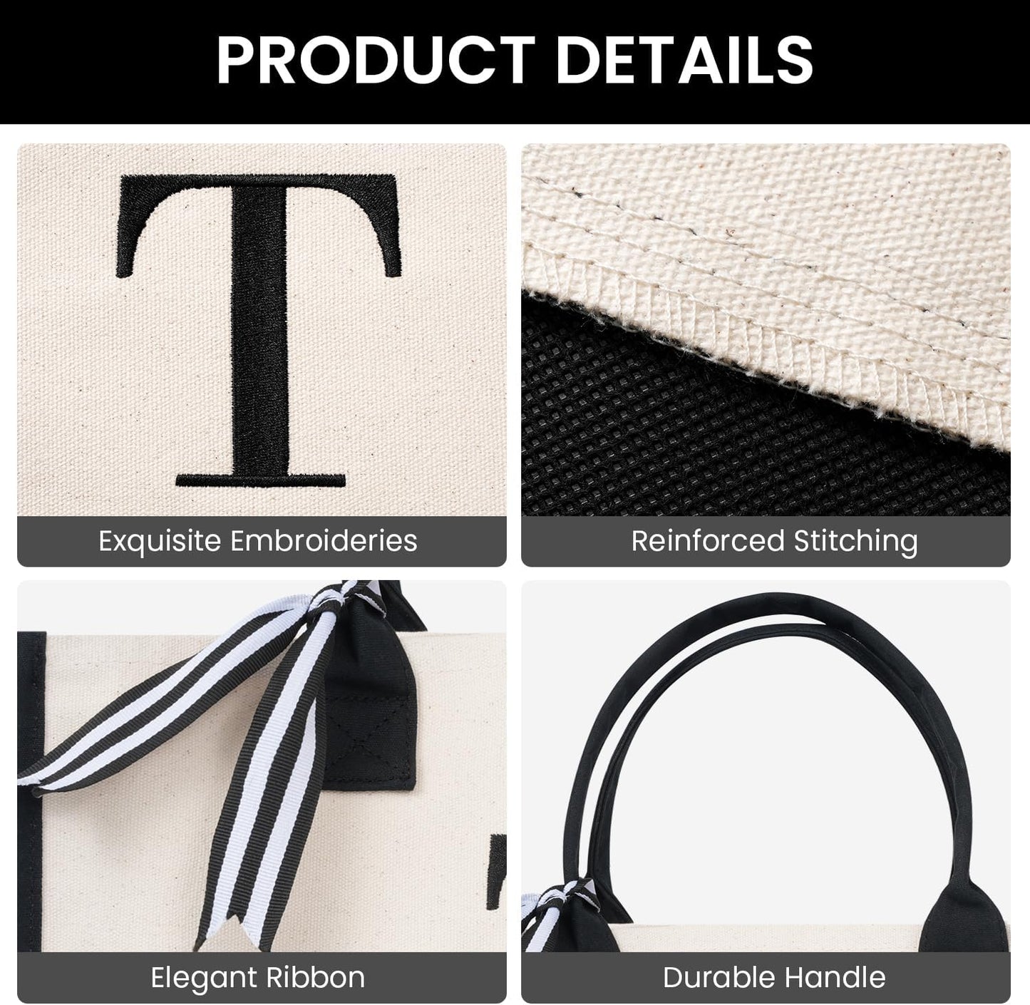 BAGAIL Initial Tote Bag, Personalized Birthday Gifts for Women, Teacher, Friends, Mom, Wedding, Monogrammed Beach Bag